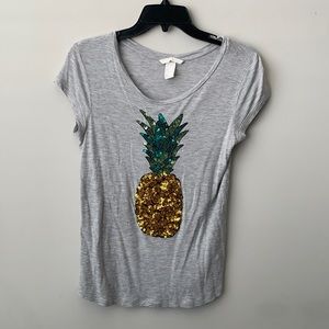 H&M Pineapple T-Shirt Size Small Gray Sequins